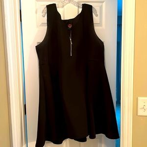 Black, sleeveless dress with front zipper
